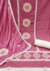 Dark Pink Premium Silk Embroidery work Unstitched suit